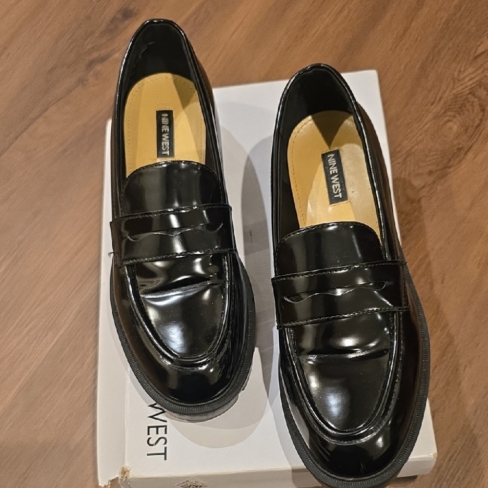 Nine West Black Patent Leather Slip-On Penny Loafers